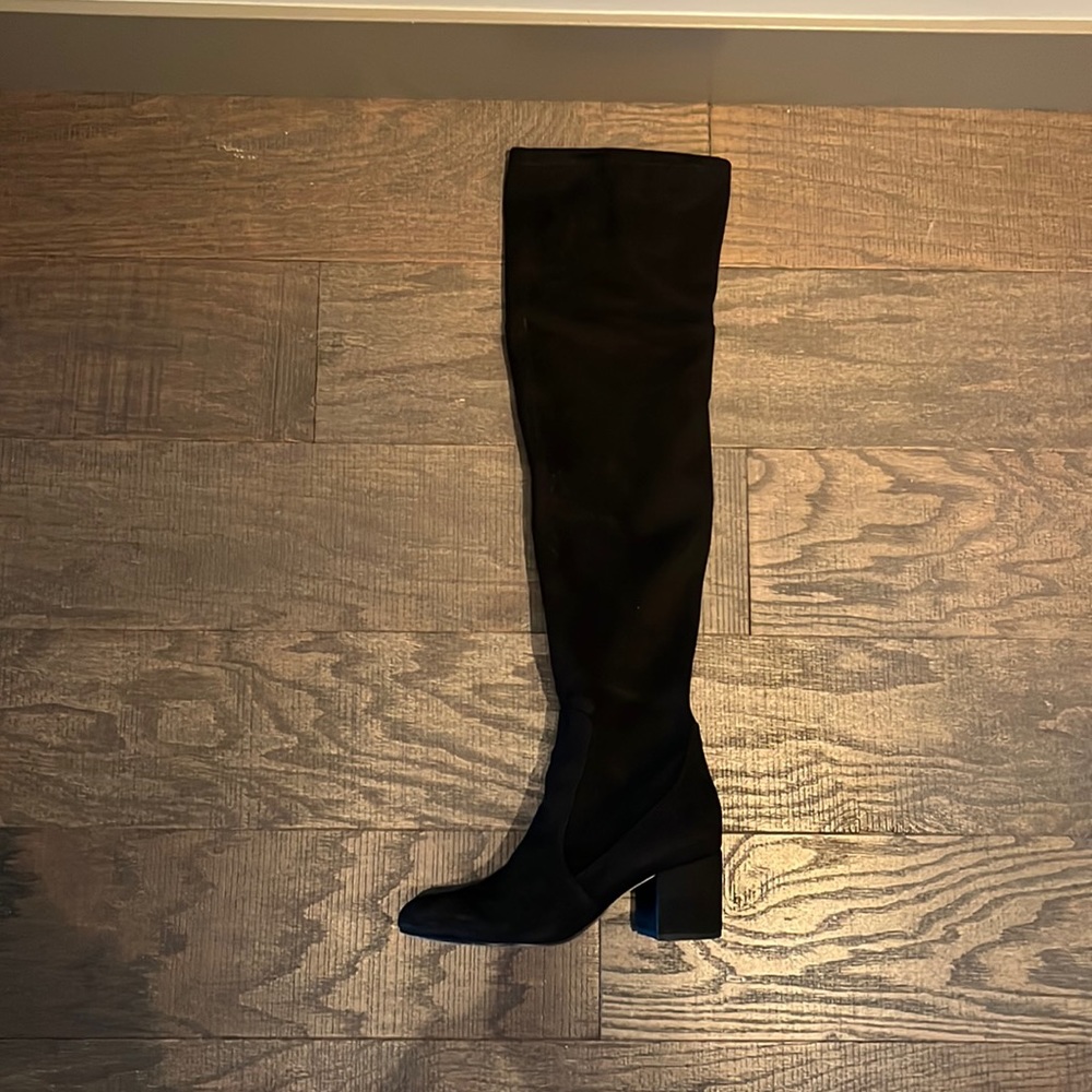 Over-the-Knee Black Suede Block Heel Boots